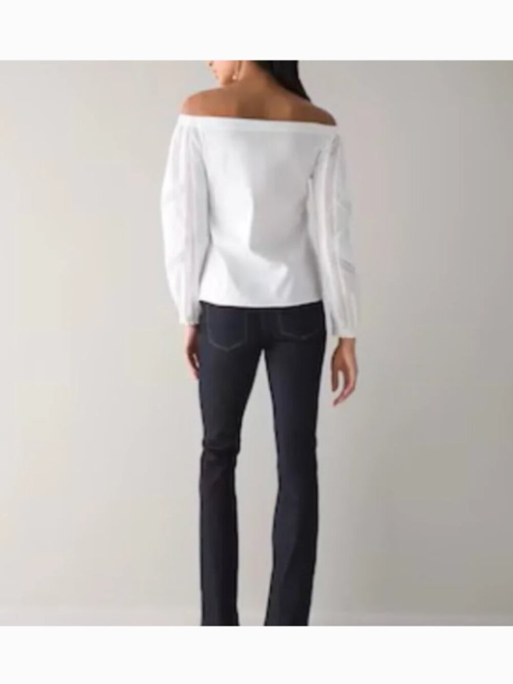 White House Black Market White Lace Inset Poplin Off Shoulder Size Small - Picture 5 of 12
